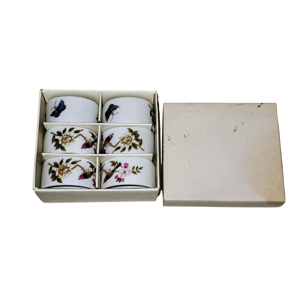 🔥 Vintage Boxed Set Of Six Matching Porcelain Napkin Rings Shafford Japan 🔥